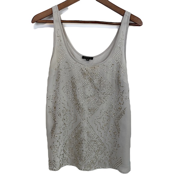 Gray Embellished Tank Top with Silver Sequins in a Zig Zag Pattern• Size S - Picture 1 of 7